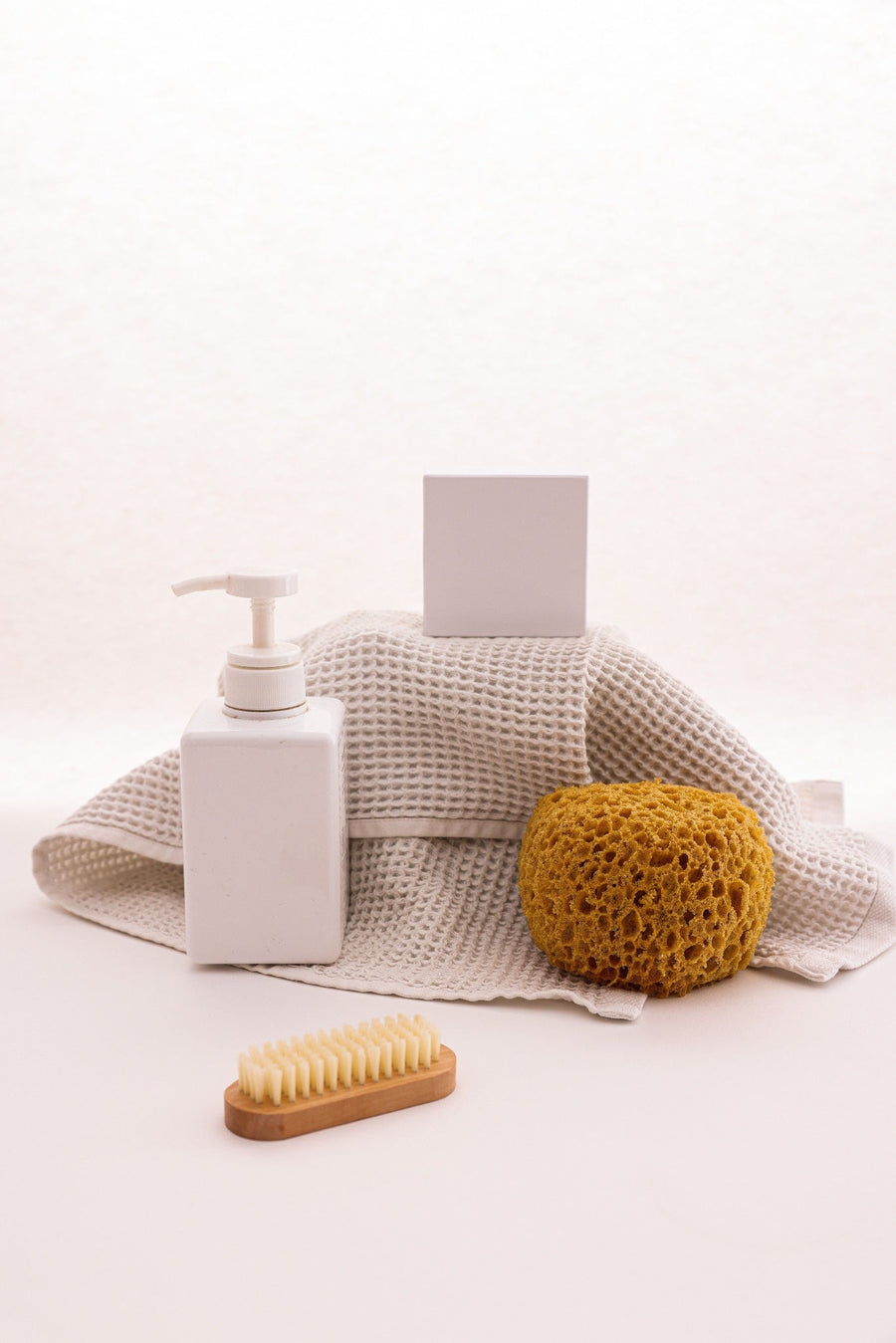 Body care products with a towel, sponge and body brush