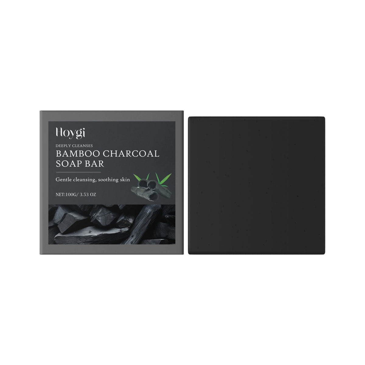 Black bamboo charcoal soap bar, 100 g, with its box